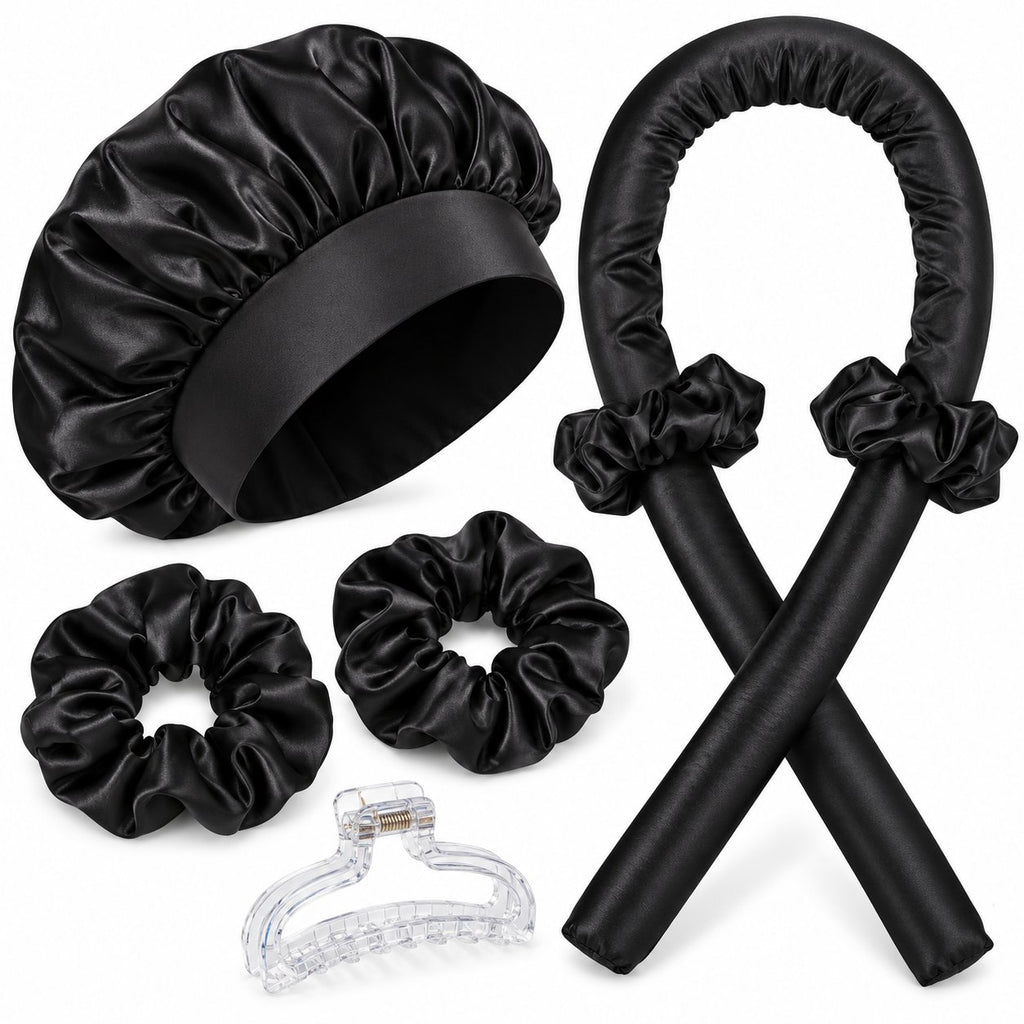 5-Piece Satin Set — Black
