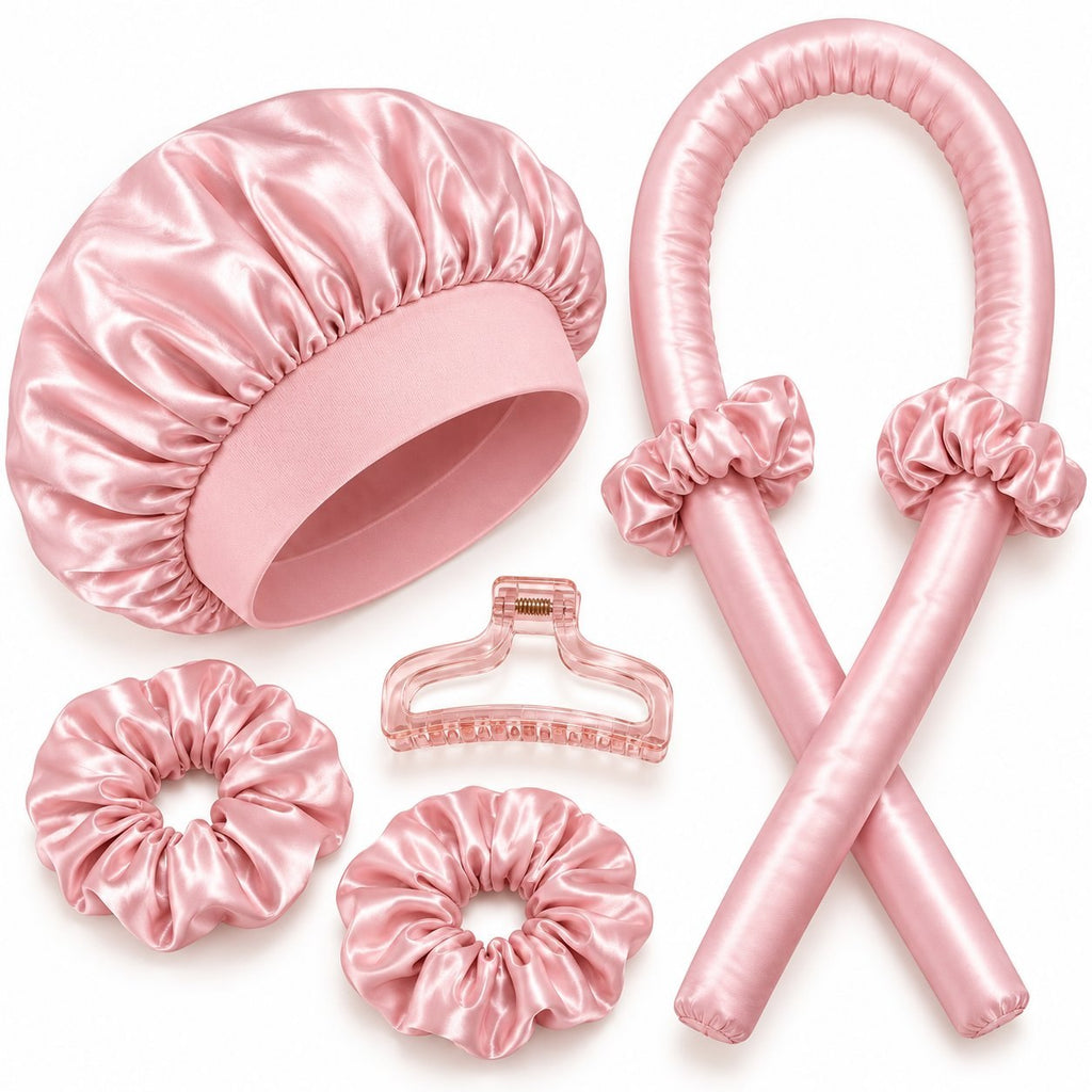 5-Piece Satin Set — Pink
