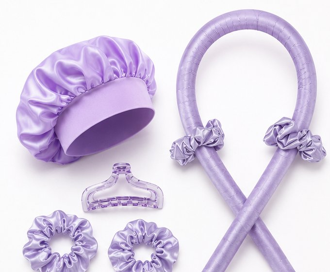 5-Piece Satin Set — Purple
